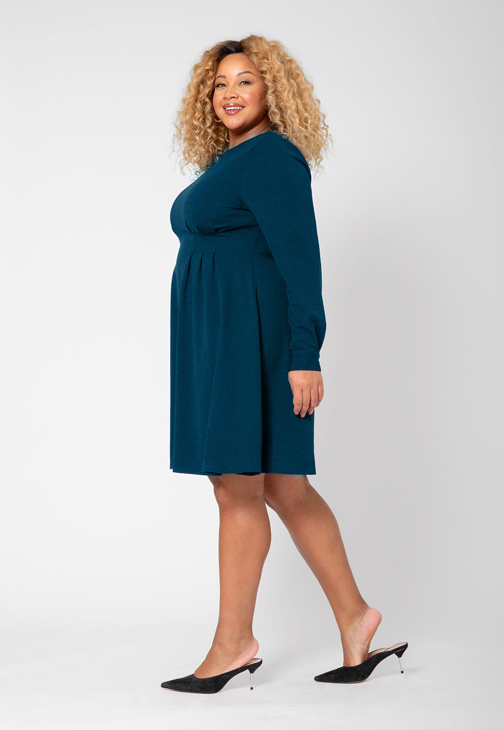 Leota Women's Long Sleeve Lara Fit and Flare Dress (Curve) Blue