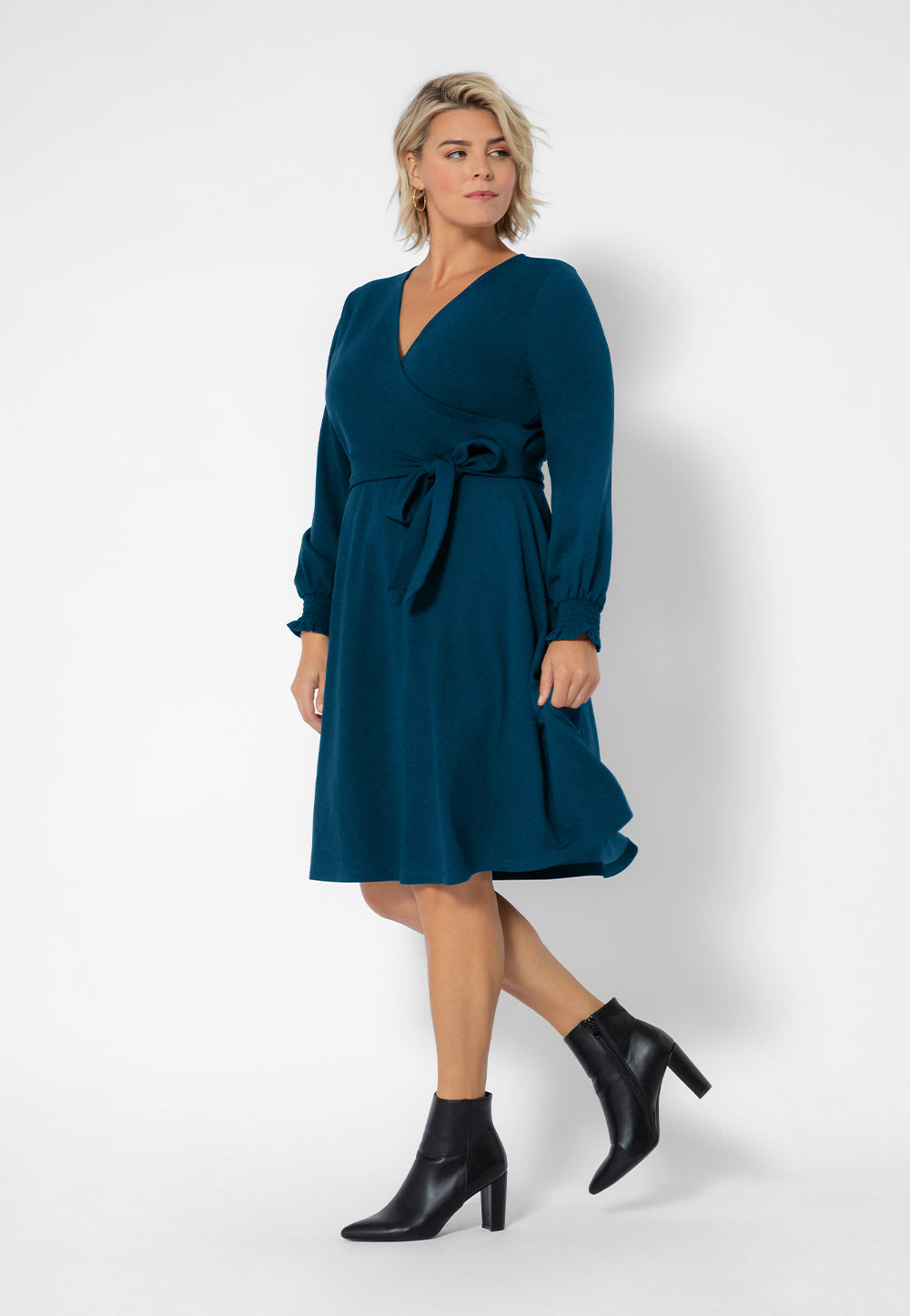 Leota Women's Long Sleeve Blouson Perfect Wrap Dress (Curve) Blue