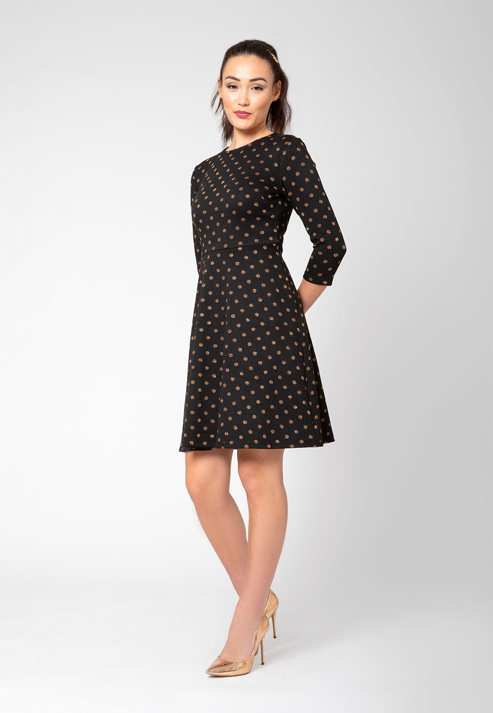 Leota Women's 3/4 Sleeve Katherine Fit and Flare Dress Black