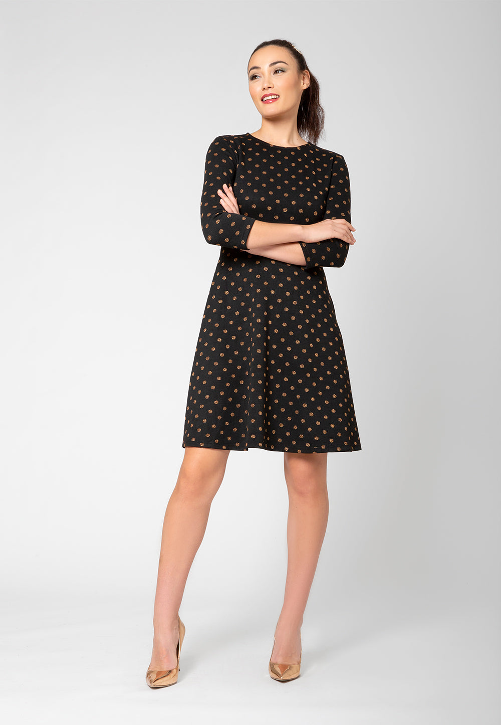 Leota Women's 3/4 Sleeve Katherine Fit and Flare Dress Black