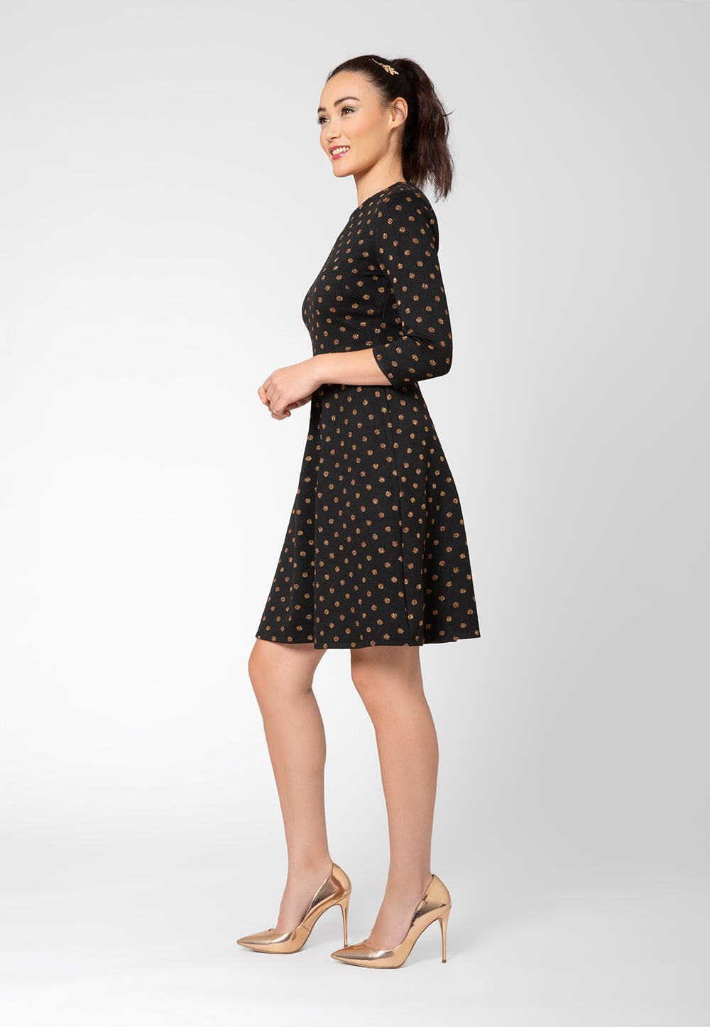 Leota Women's 3/4 Sleeve Katherine Fit and Flare Dress Black