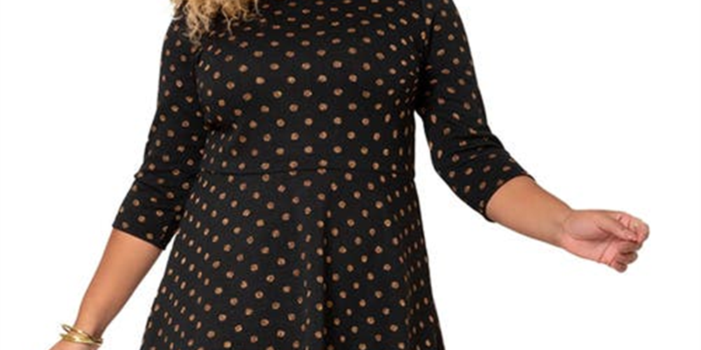 Leota Women's Katherine Metallic Print Dress Black Size 1X