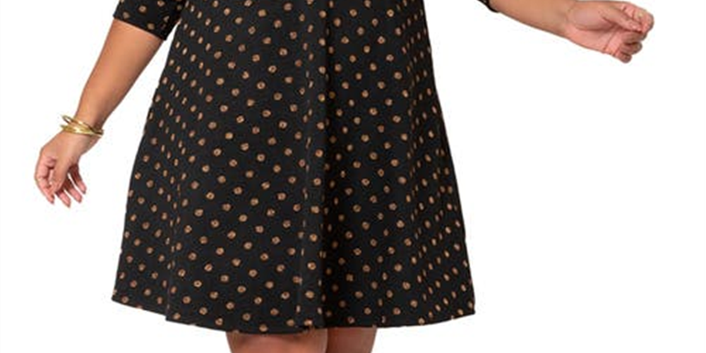 Leota Women's Katherine Metallic Print Dress Black Size 1X