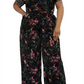 Leota Women's Ruby Floral Stretch Velvet Jumpsuit Green Size 2X