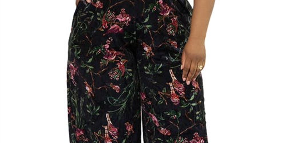 Leota Women's Ruby Floral Stretch Velvet Jumpsuit Green Size 2X