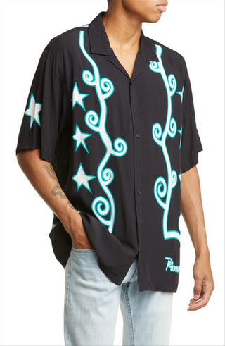 Pleasures Swirl Short Sleeve Button-Up Camp Shirt In Black Size Large