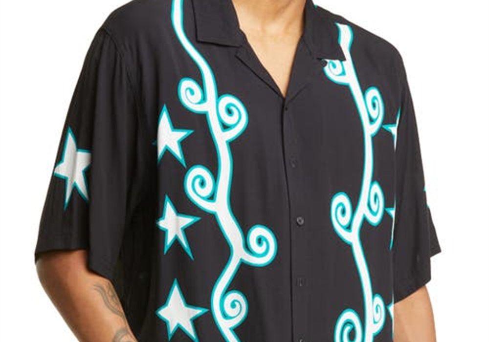 Pleasures Swirl Short Sleeve Button-Up Camp Shirt In Black Size Large