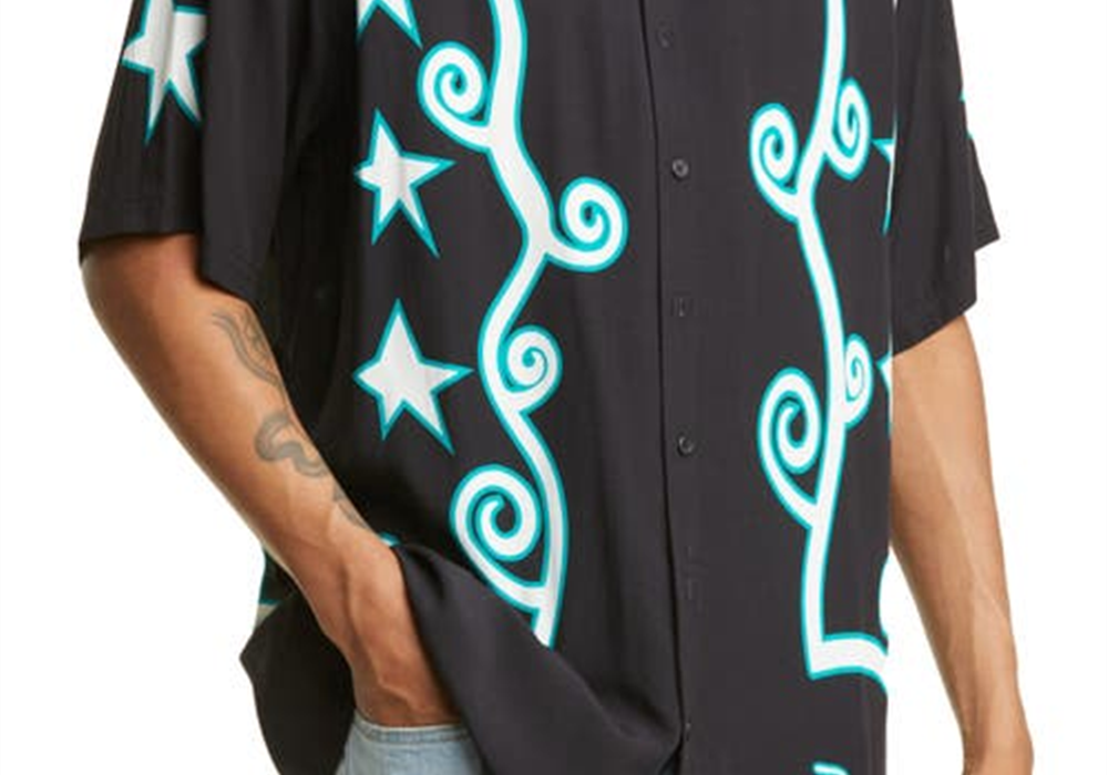 Pleasures Swirl Short Sleeve Button-Up Camp Shirt In Black Size Large