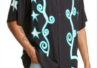 Pleasures Swirl Short Sleeve Button-Up Camp Shirt In Black Size Large