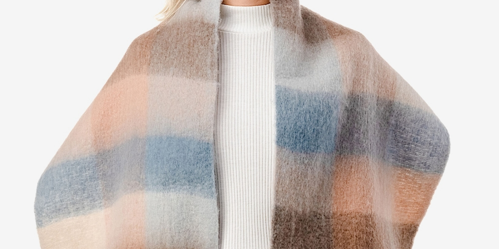 Marcus Adler Women's Cozy Plaid Scarf with Fringe Trim Blue Size Regular