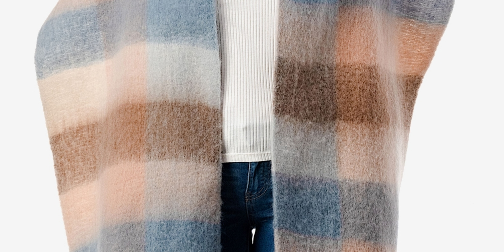 Marcus Adler Women's Cozy Plaid Scarf with Fringe Trim Blue Size Regular