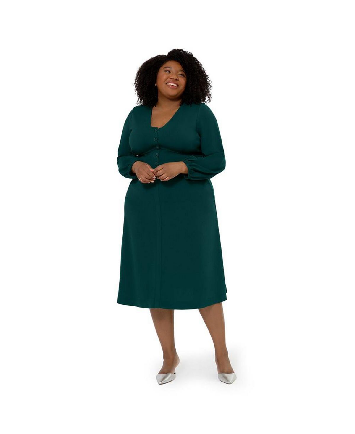 Leota Women's Francesca Long Sleeve Midi Dress Green Size 1X