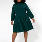 Leota Women's Long Sleeve Olive Boho Jersey Tiered Dress (Curve) Green