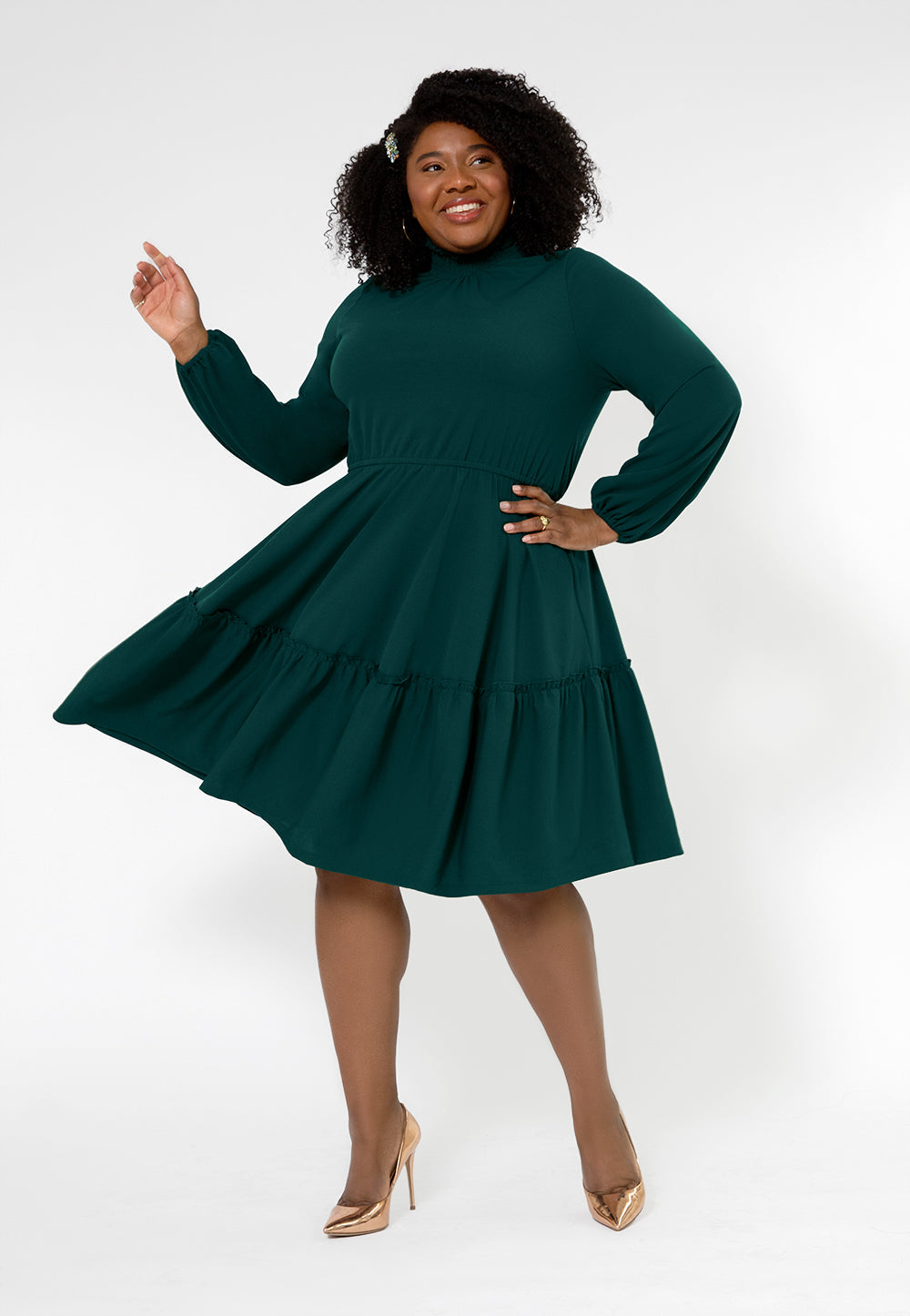 Leota Women's Long Sleeve Olive Boho Jersey Tiered Dress (Curve) Green