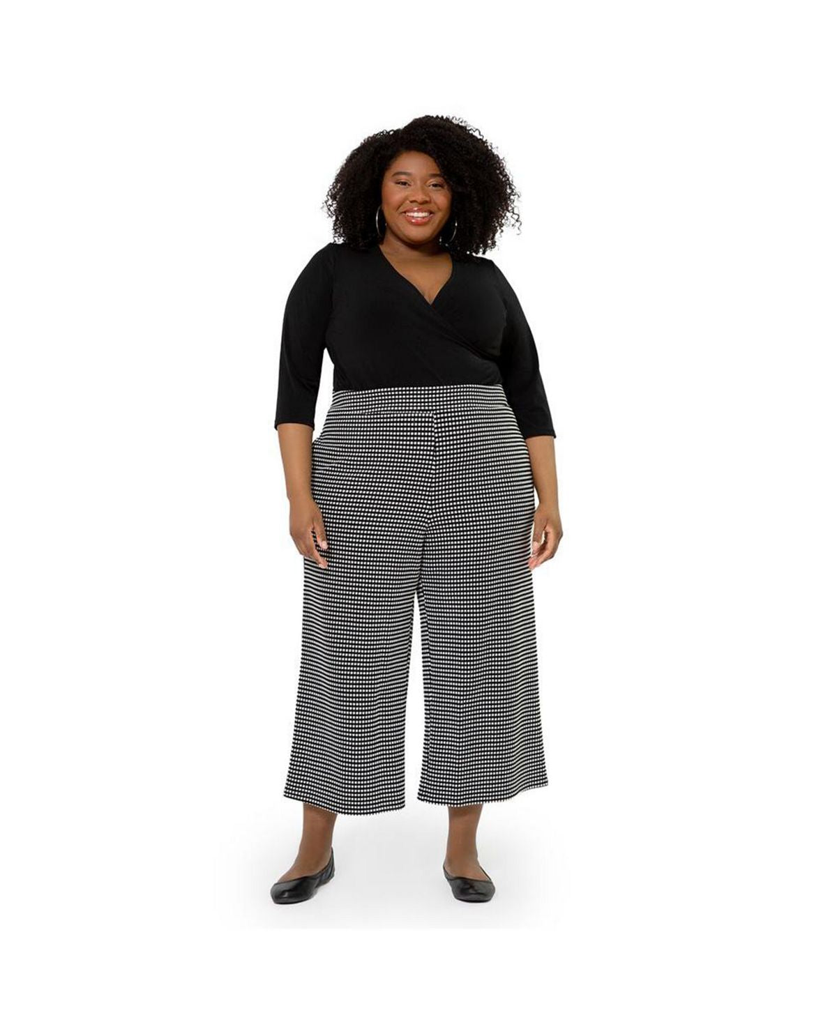 Leota Women's Judy Check Culottes Black Size 3X