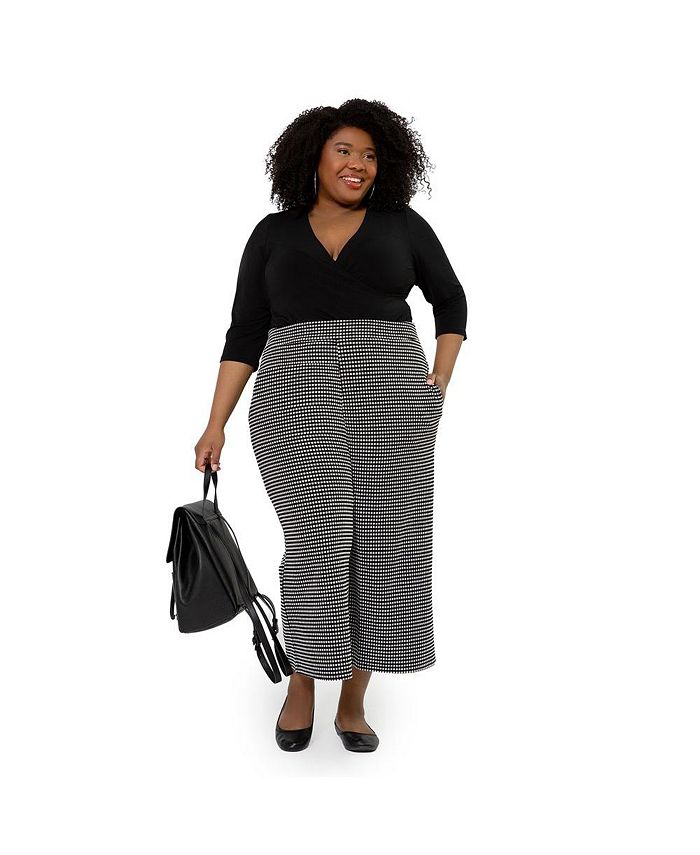 Leota Women's Judy Check Culottes Black Size 3X