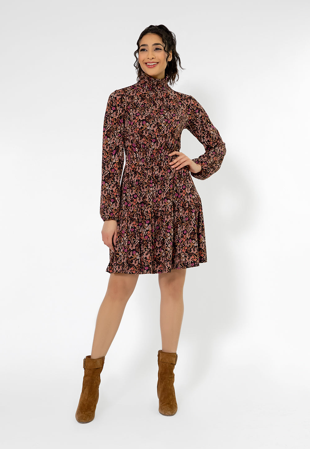 Leota Women's Long Sleeve Olive Boho Jersey Tiered Dress Red