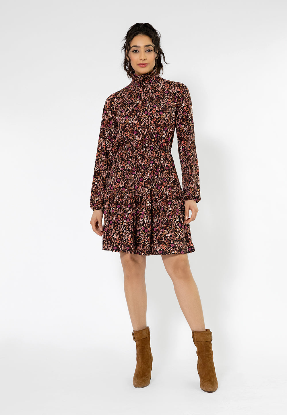 Leota Women's Long Sleeve Olive Boho Jersey Tiered Dress Red