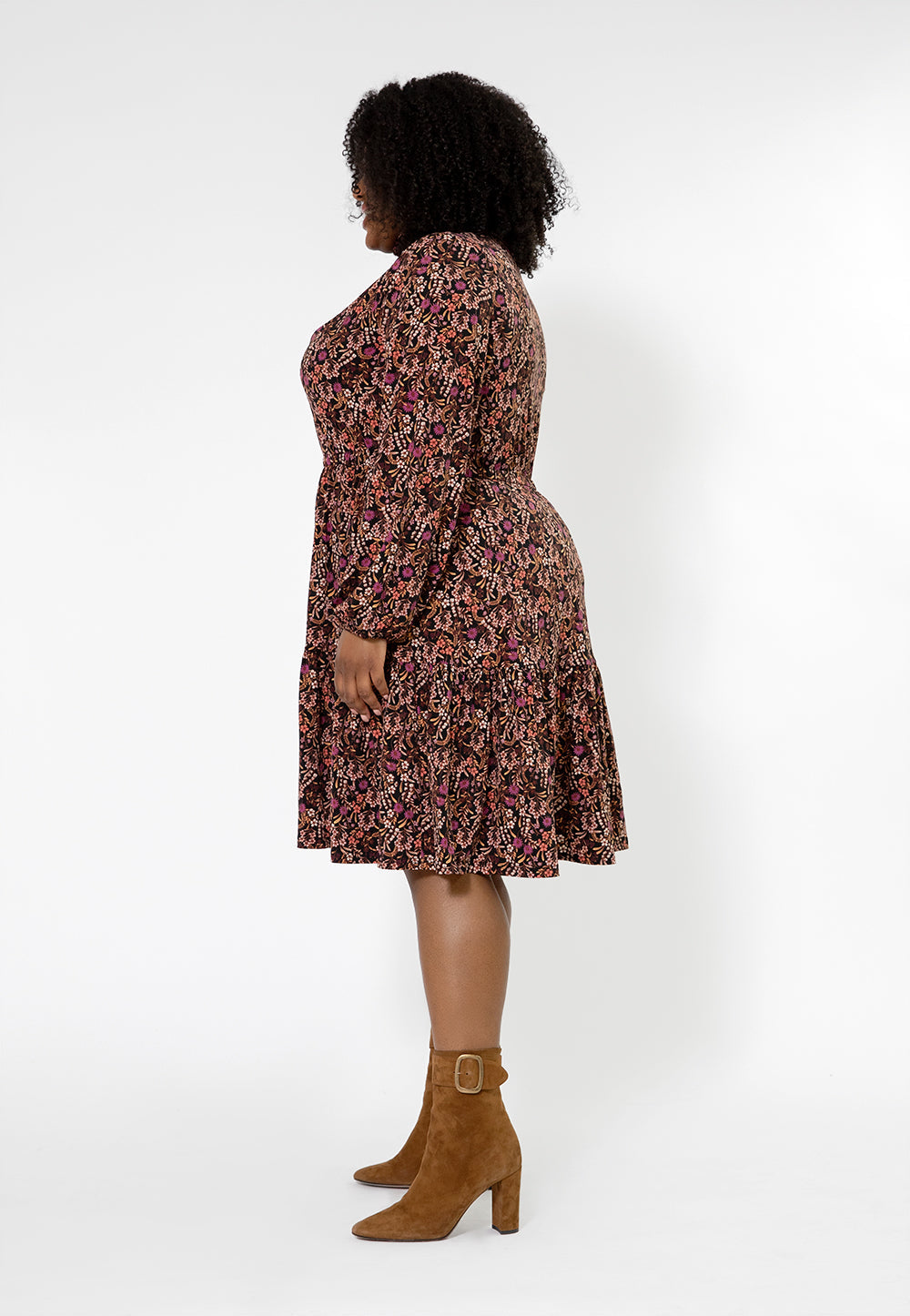 Leota Women's Long Sleeve Olive Boho Jersey Tiered Dress (Curve) Red