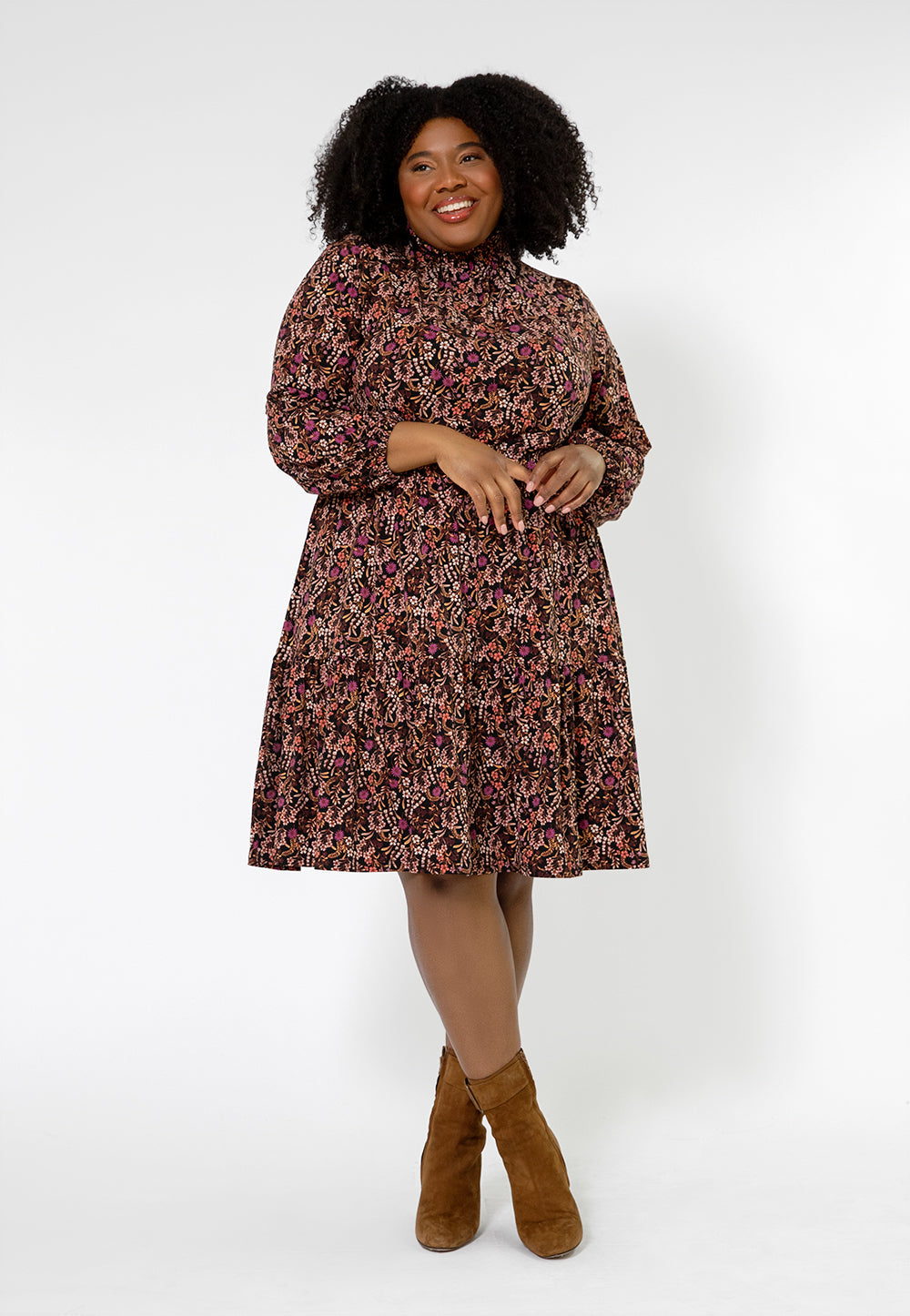 Leota Women's Long Sleeve Olive Boho Jersey Tiered Dress (Curve) Red