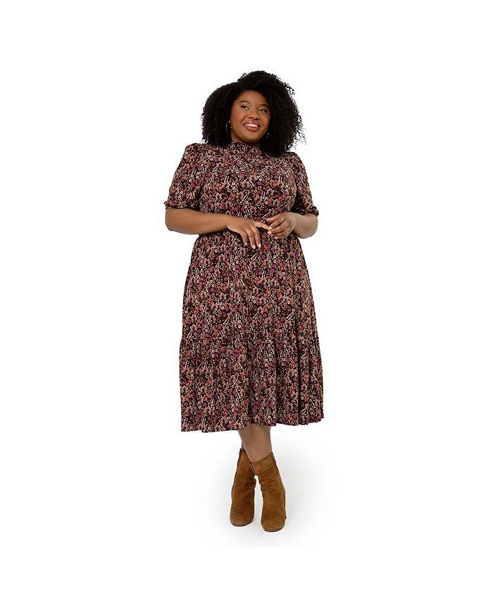 Leota Women's Mirand Printed Mock Neck Dress Red Size 1X