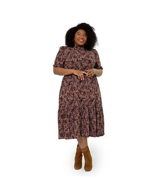 Leota Women's Mirand Printed Mock Neck Dress Red Size 1X