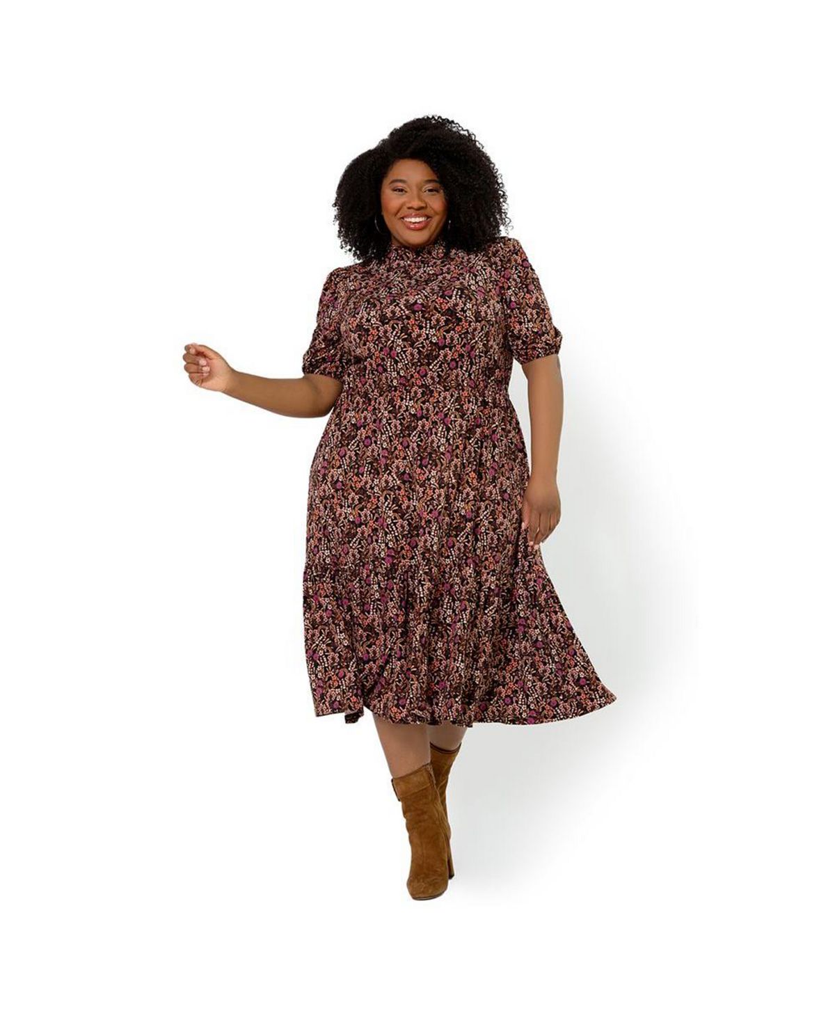 Leota Women's Mirand Printed Mock Neck Dress Red Size 1X