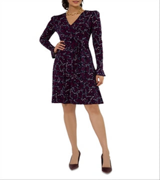 Leota Women's Rosalia V Neck Fit and Flare Dress Black Size Medium