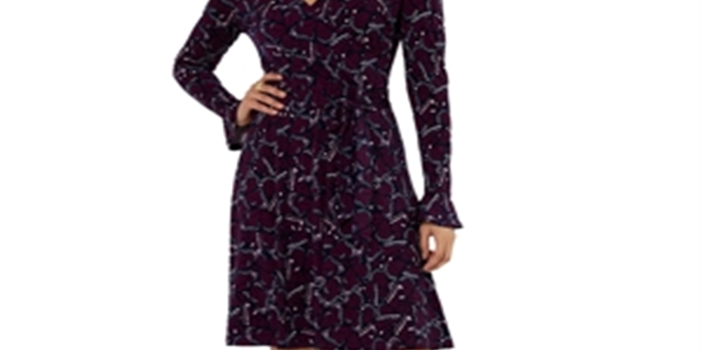 Leota Women's Rosalia V Neck Fit and Flare Dress Black Size Medium