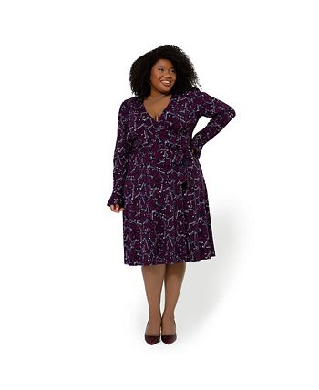 Leota Women's Rosalia Butterfly Long Sleeve Faux Wrap Dress Purple