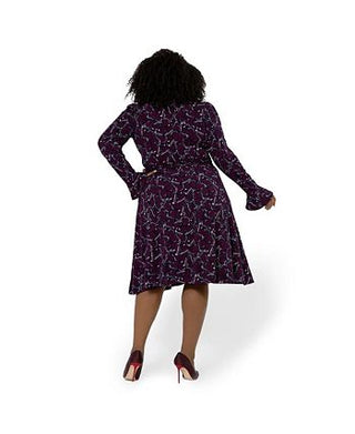 Leota Women's Rosalia Butterfly Long Sleeve Faux Wrap Dress Purple