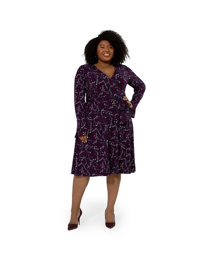 Leota Women's Rosalia Butterfly Long Sleeve Faux Wrap Dress Purple
