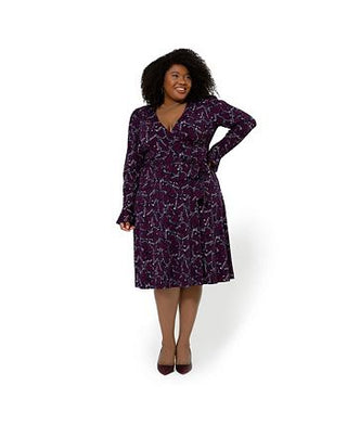 Leota Women's Rosalia Butterfly Long Sleeve Faux Wrap Dress Purple