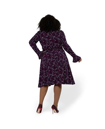 Leota Women's Rosalia Butterfly Long Sleeve Faux Wrap Dress Purple