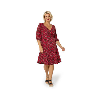 Leota Women's Puff Sleeve Sweetheart Becca Dress Red Size 1X