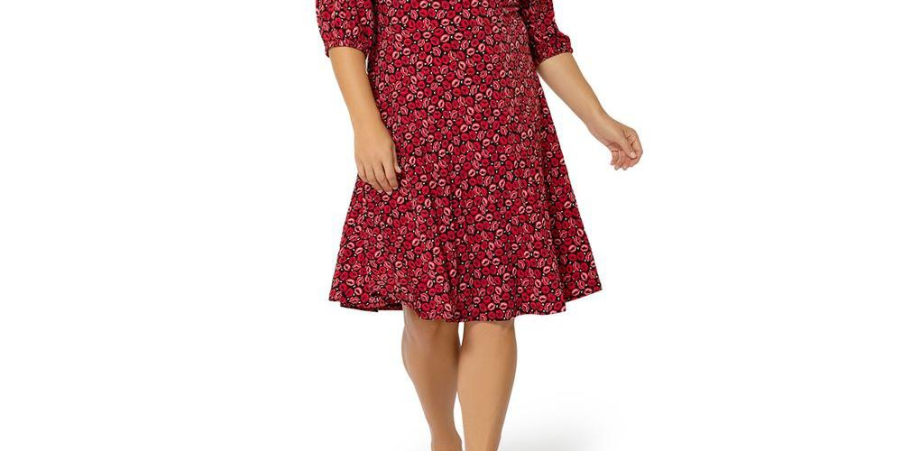 Leota Women's Puff Sleeve Sweetheart Becca Dress Red Size 1X
