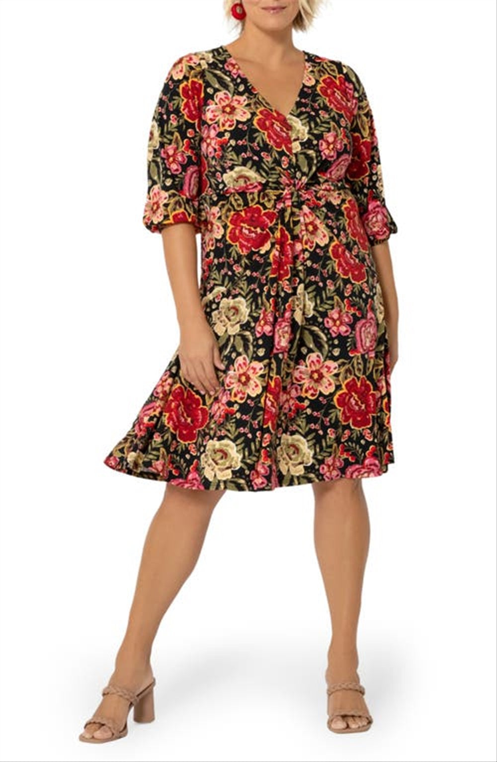 Leota Women's Tanya Floral Print Dress Red Size 2X