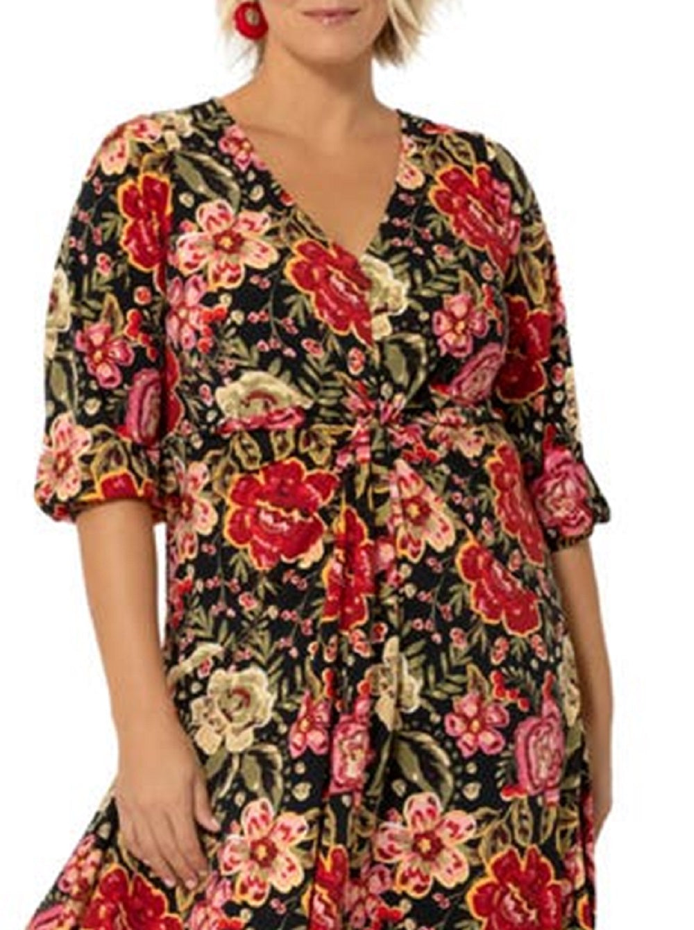 Leota Women's Tanya Floral Print Dress Red Size 2X