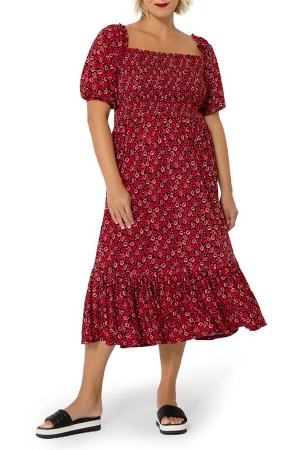 Leota Kelly Ruffle Hem Dress in Kiss Kiss Rouge Red Size 3X