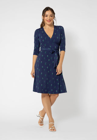 Leota Women's Short Sleeve Perfect Wrap Dress Blue