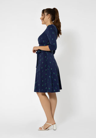 Leota Women's Short Sleeve Perfect Wrap Dress Blue