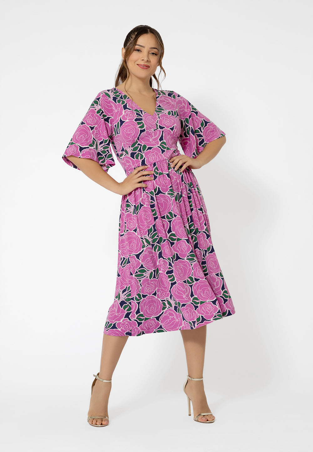 Leota Women's Short Sleeve Zoe Midi Jersey Dress Pink