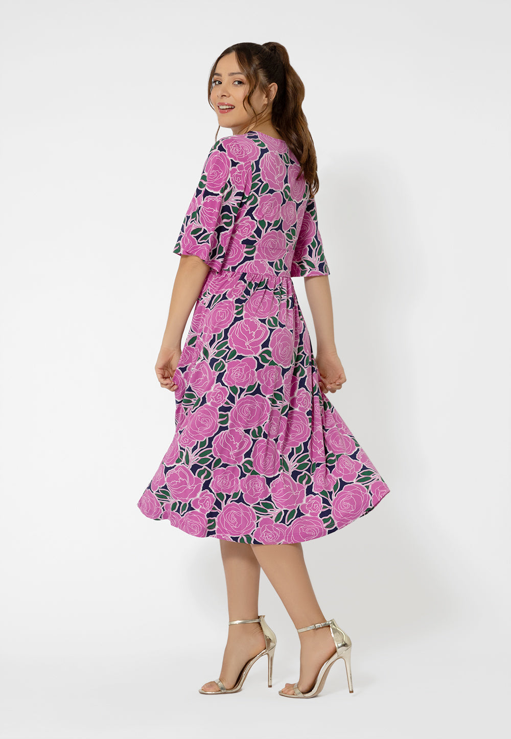 Leota Women's Short Sleeve Zoe Midi Jersey Dress Pink