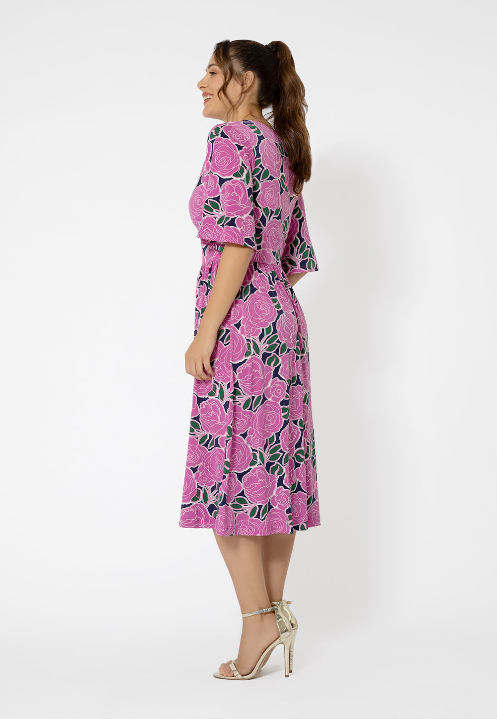 Leota Women's Short Sleeve Zoe Midi Jersey Dress Pink