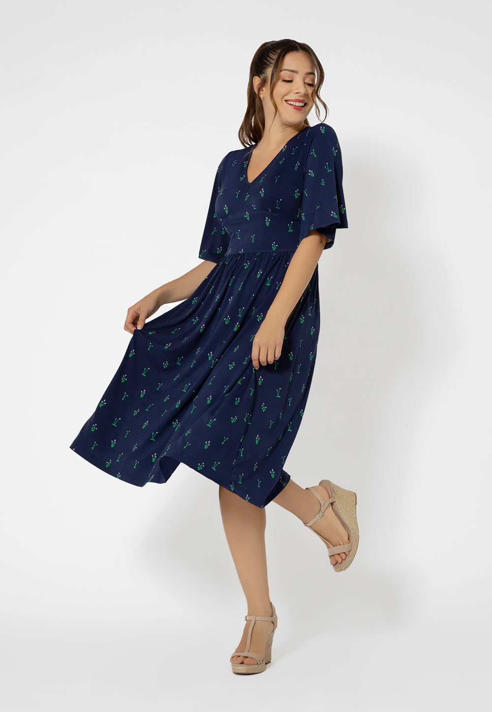 Leota Women's Short Sleeve Zoe Midi Jersey Dress Blue Size X-Small