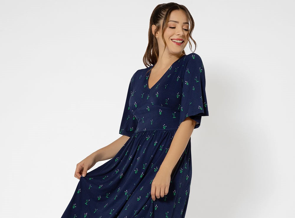 Leota Women's Short Sleeve Zoe Midi Jersey Dress Blue Size X-Small