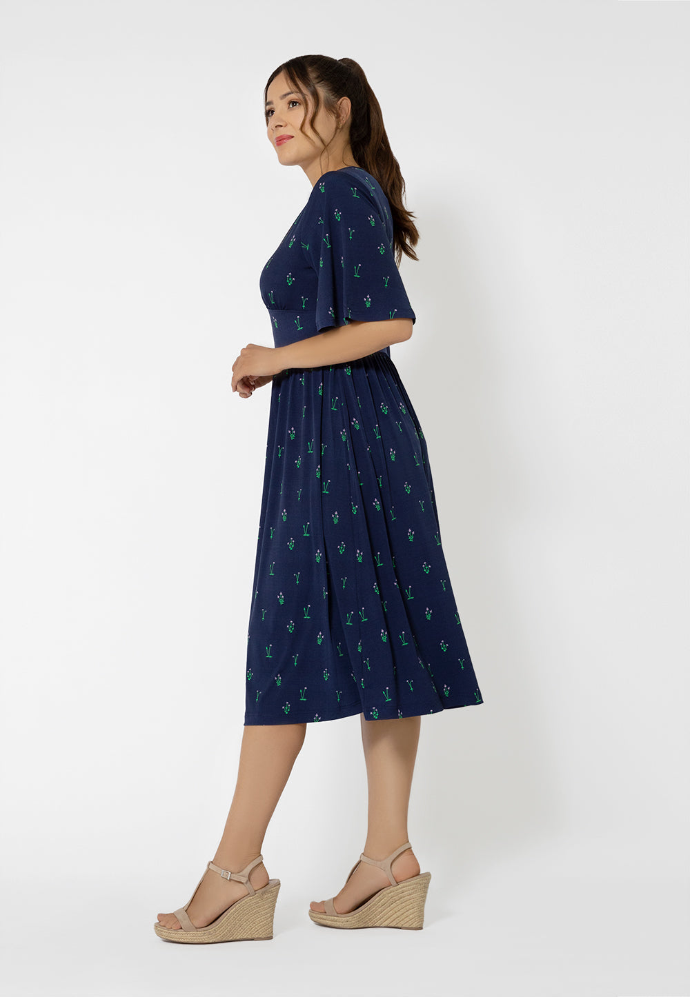 Leota Women's Short Sleeve Zoe Midi Jersey Dress Blue Size Small