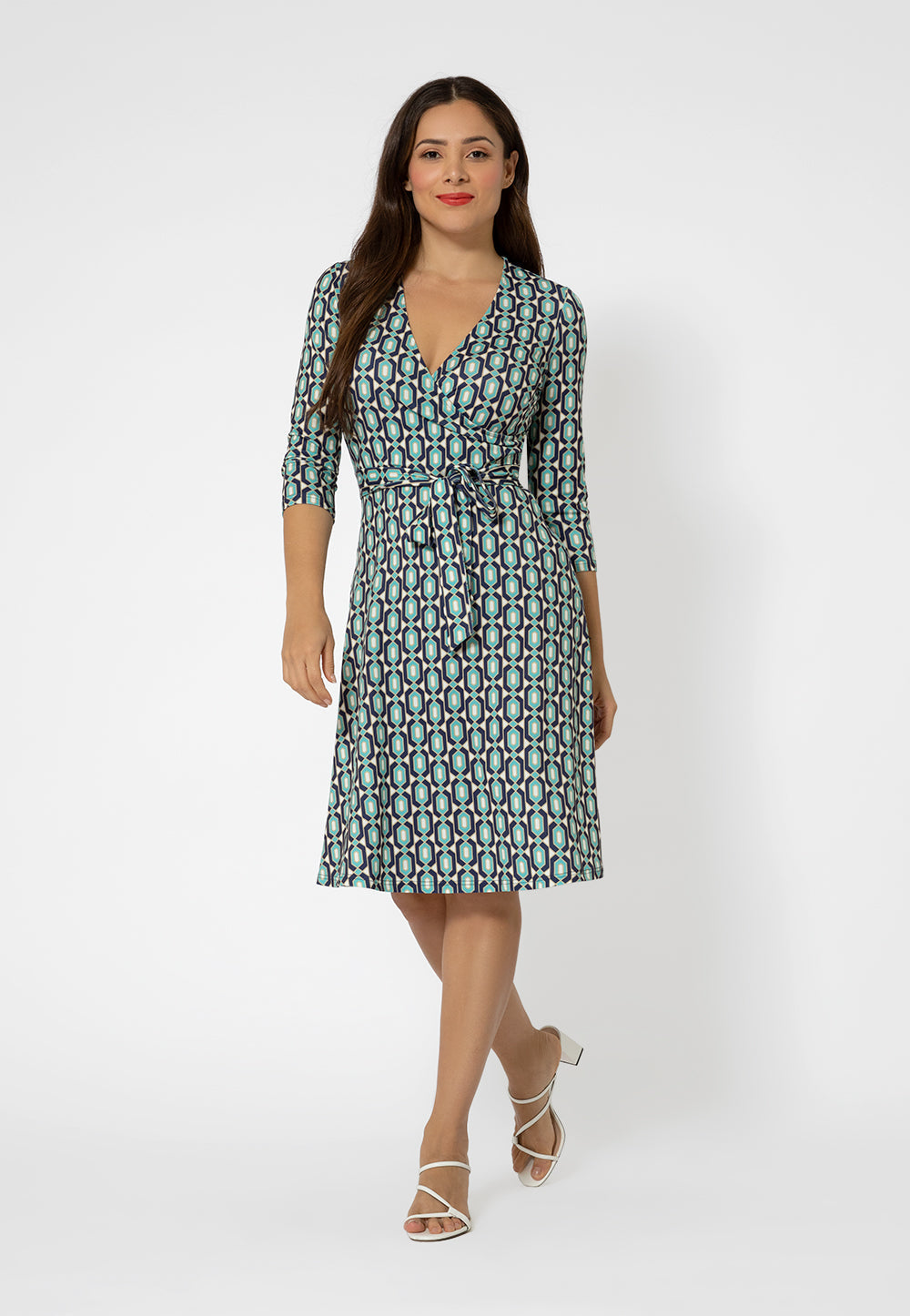 Leota Women's 3/4 Sleeve Perfect Wrap Dress Green