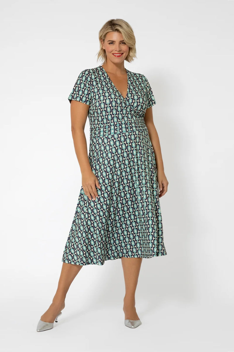 Leota Women's Amiya Midi Perfect Wrap Dress Blue Size 1X