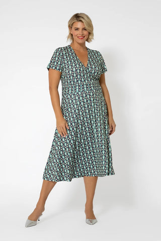 Leota Women's Amiya Midi Perfect Wrap Dress Blue Size 1X